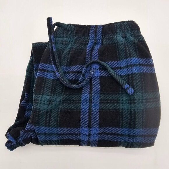 Men's Fleece Plaid Pajama Bottoms | Size M | Blue, Black, Green - Picture 2 of 16